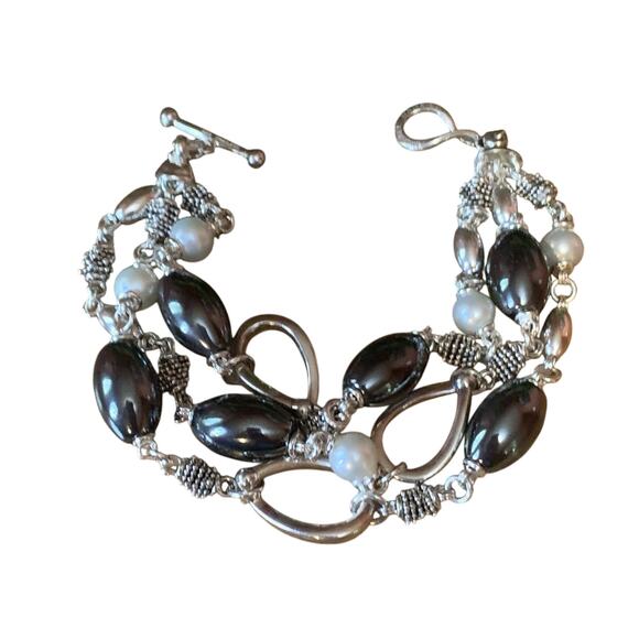 Michael Dawkins Bracelet Sterling Silver, Hematite and Pearl Multi Strand - Picture 1 of 9